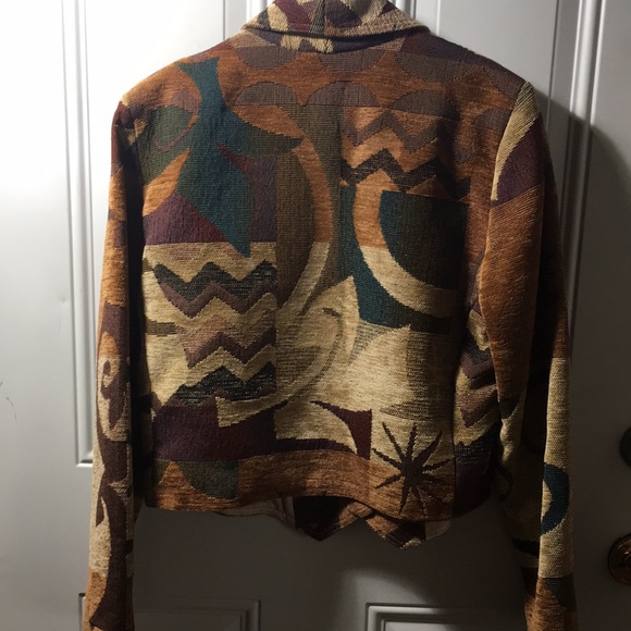 Expose vintage Chenille one button vest look in front geometric print size Large - Picture 4 of 9